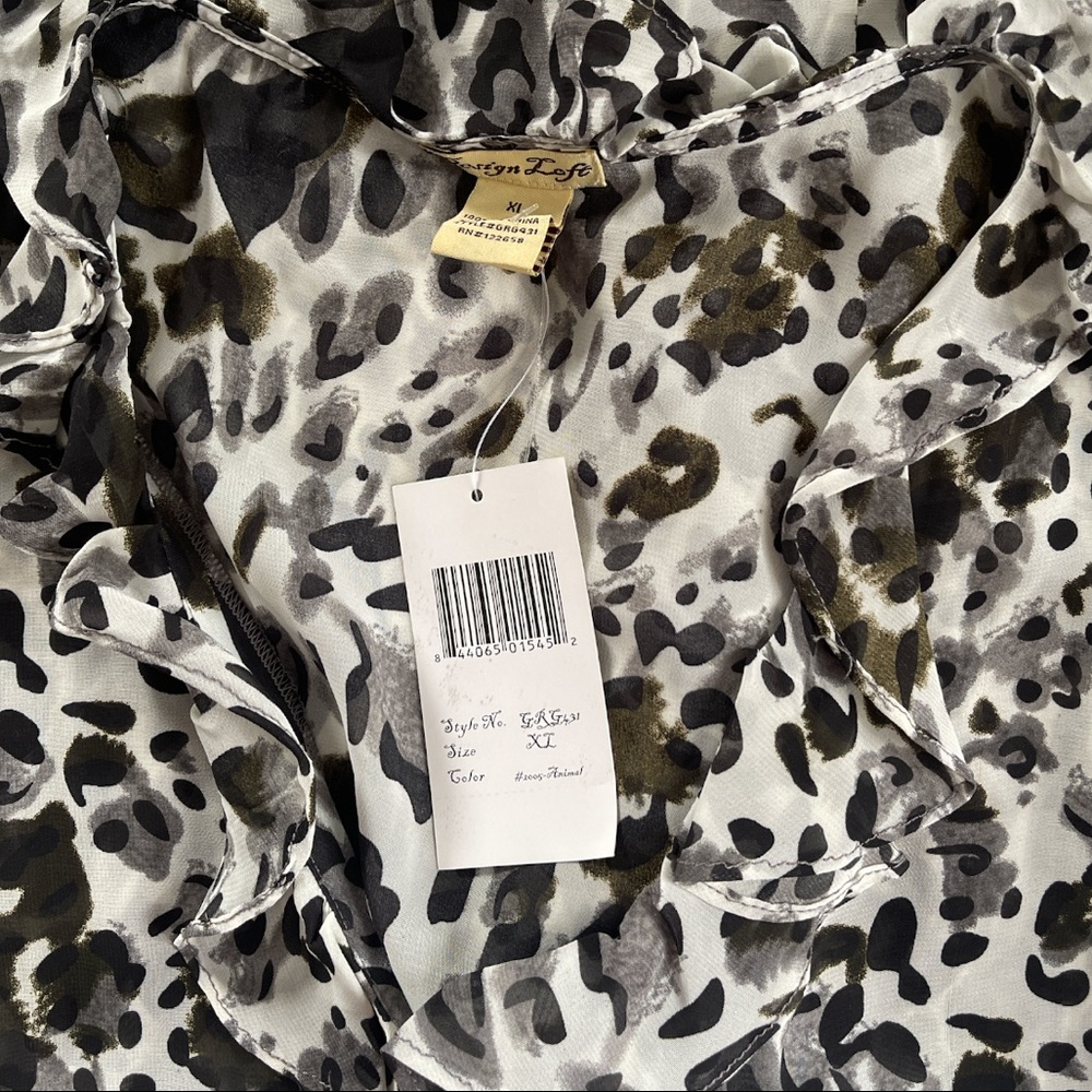 NEW Design Loft Sheer Leopard Print Ruffle Top - Picture 5 of 6